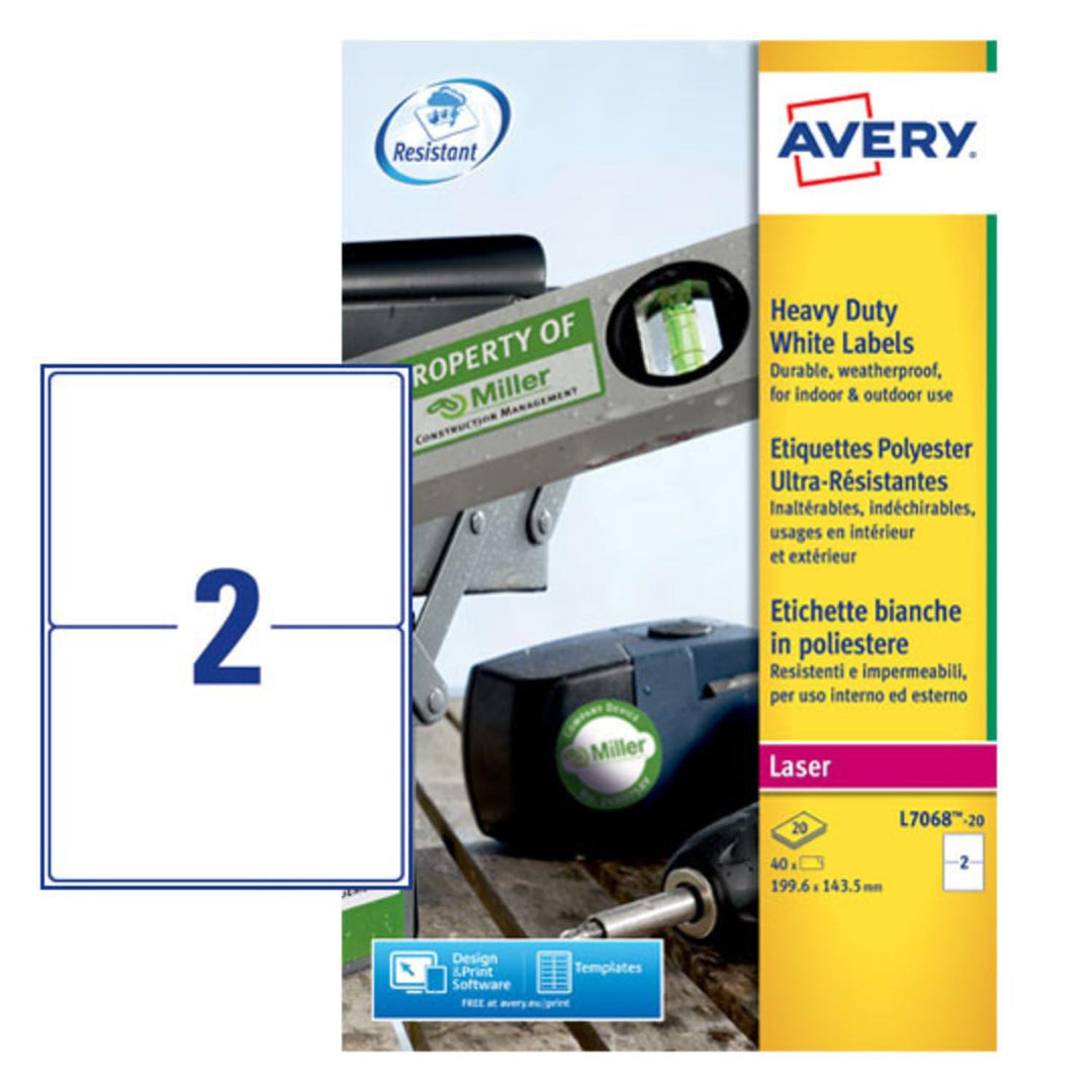 Avery Strapazierfähige Etiketten für Laserdrucker 40, 40