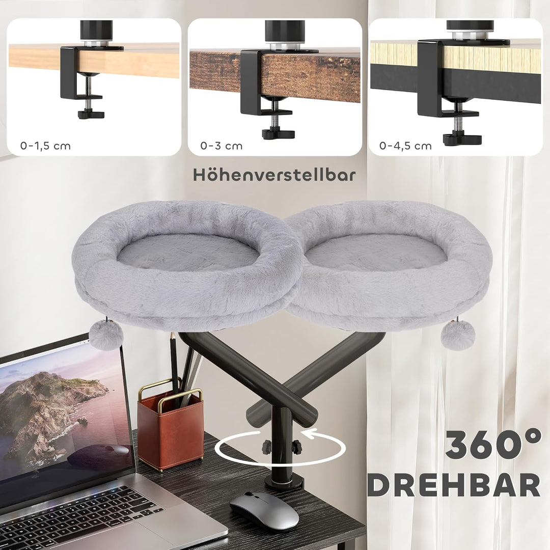 PawHut Katzen-Schreibtischbett, Katzenbett für Schreibtisch mit 360°Drehung, Verstellbarer Höhe, Kat
