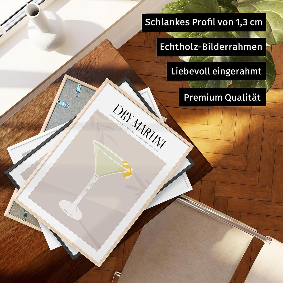 JUNOMI® Dirty Martini Poster DIN A2, Cocktail, Longdrink, Bar, Getränke, Cocktail Set | Mit Rahmen N