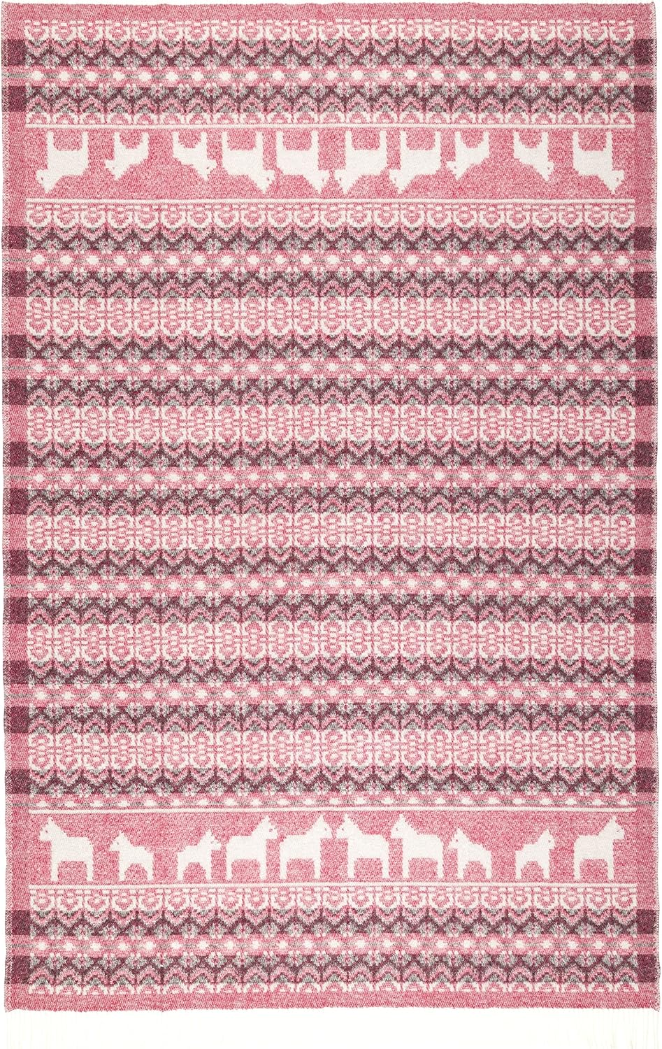 ÖJBRO VANTFABRIK "Dalarna gewebte Wolldecke mit Fransen 130x220 cm rot/beige/schwarz 100% Merinowoll