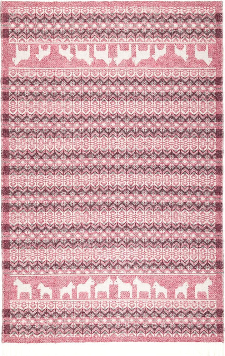 ÖJBRO VANTFABRIK "Dalarna gewebte Wolldecke mit Fransen 130x220 cm rot/beige/schwarz 100% Merinowoll