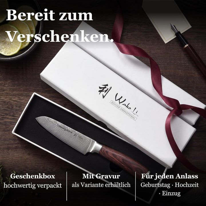 Wakoli EDIB Damastmesser kleines Santoku Messer 12cm Klinge extrem scharf aus 67 Lagen I Damast Küch