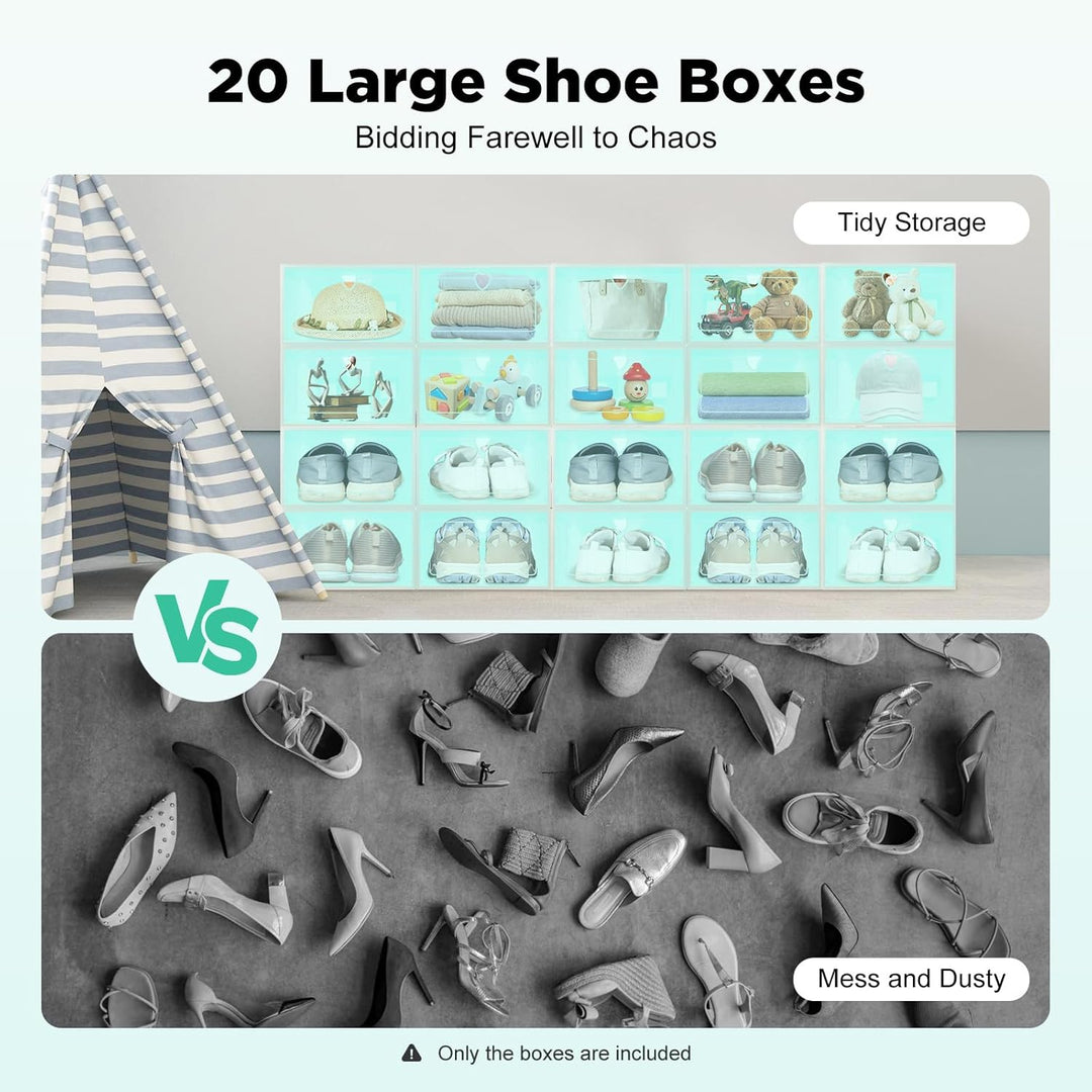 20er Pack Schuhboxen, Schuhboxen Stapelbar Transparent, Faltbar Schuhaufbewahrung mit Tür für Schran