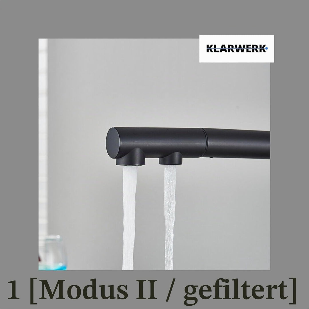 Felix | 3 Wege Premium Schwarz matt ausziehbare Armatur | Edelstahl Osmose Wasserhahn Küche |Mischba