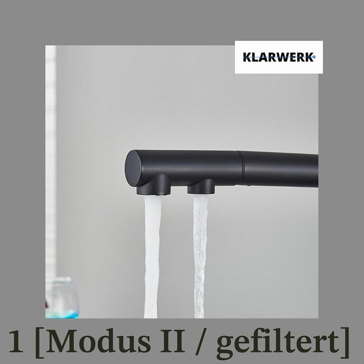 Felix | 3 Wege Premium Schwarz matt ausziehbare Armatur | Edelstahl Osmose Wasserhahn Küche |Mischba