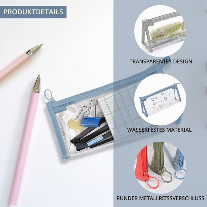 10 Stück transparente Federmäppchen, Stiftetasche, transparente Markertasche mit Reissverschluss, Au