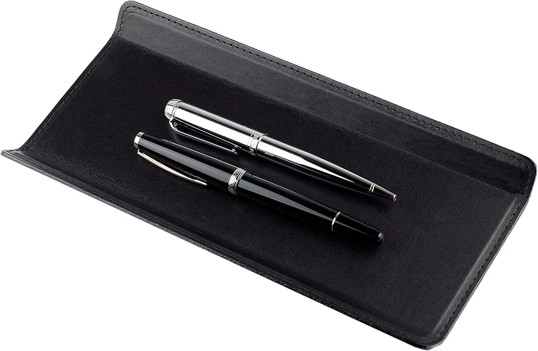 DELMON VARONE - Federschale aus Premium Leder Boxcalf schwarz - Echtleder Stiftablage für Kugelschre