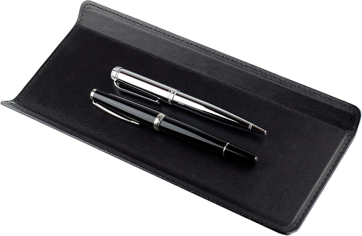 DELMON VARONE - Federschale aus Premium Leder Boxcalf schwarz - Echtleder Stiftablage für Kugelschre