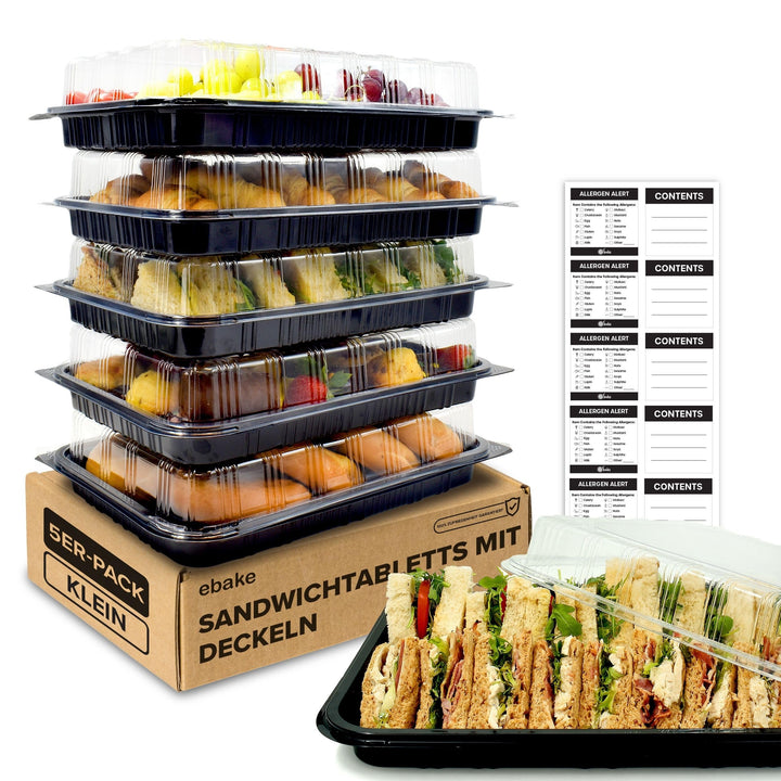 ebake Mehrweg Servierplatte mit Deckel (5 Stk. à 33 x 24 cm) - Meal Prep Boxen/Buffet Platten für Pa