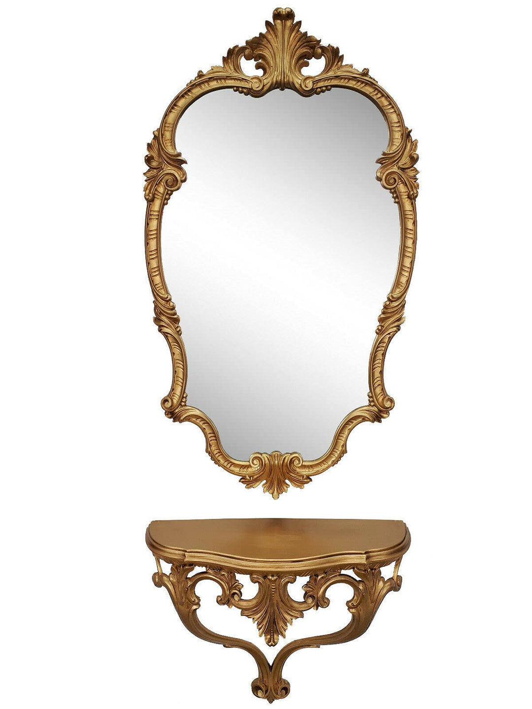 Artissimo GoldWandspiegel + Konsole in Oval Wandkonsole Barock 99x55 Flur Eingangsmöbel Möbel Konsol