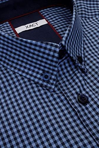 Xact Herren Kurzarmhemd mit Gingham-Karo, Button-Down-Kragen, Normale Passform L Denimblau / Marineb