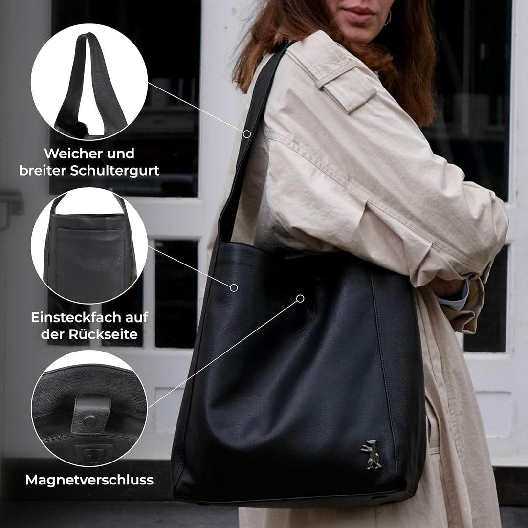 Berliner Bags Shopper Atlanta aus Leder, Damentasche Gross Umhängetasche Hobo Bag Schultertasche Tot