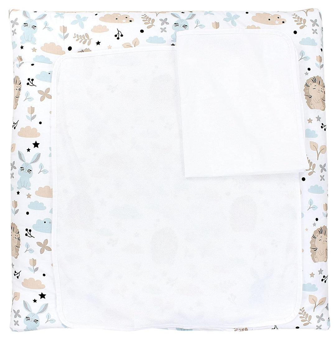 TupTam Baby Wickelauflage inkl. 2 Frotteebezüge ANK019, Farbe: Igel/Hase/Blau, Grösse: 75 x 80 cm Ig
