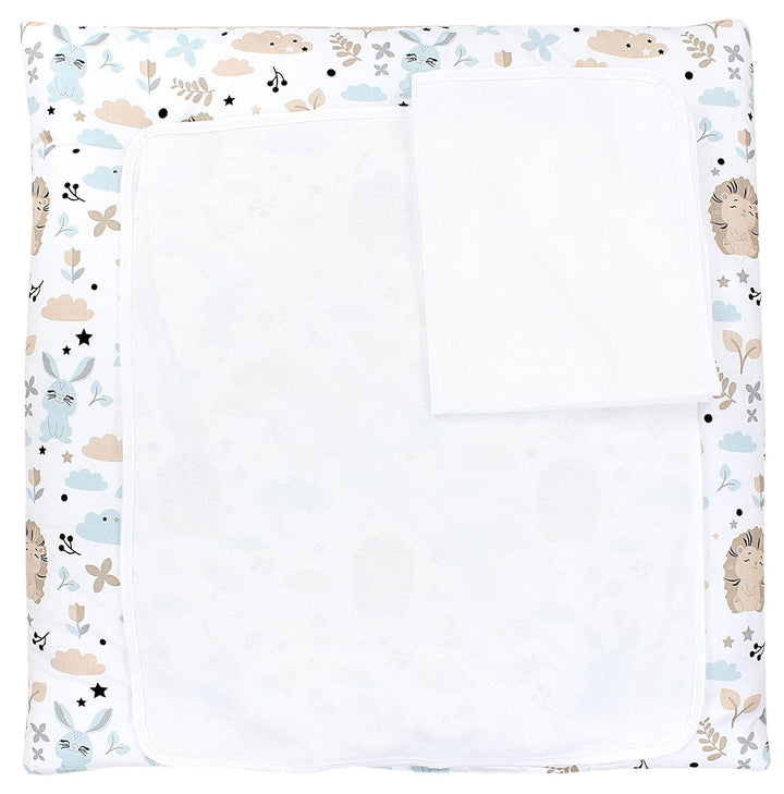 TupTam Baby Wickelauflage inkl. 2 Frotteebezüge ANK019, Farbe: Igel/Hase/Blau, Grösse: 75 x 80 cm Ig