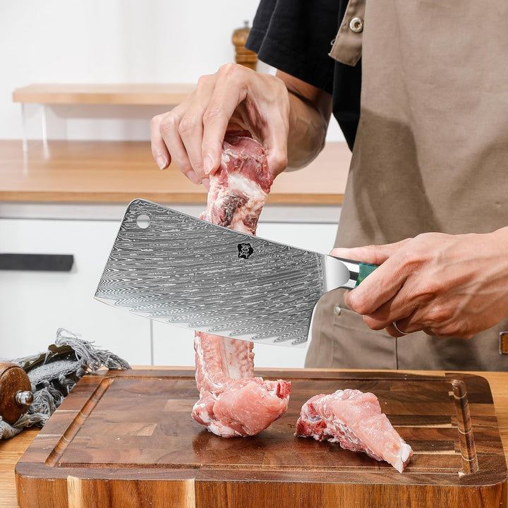 WILDMOK Fleischerbeil 16.5cm robustes, rasiermesserscharfes Küchen-Metzgermesser, geschmiedeter Dama