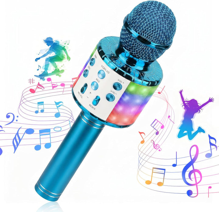 ShinePick Mikrofon Kinder, 4-in-1 Drahtloses Bluetooth Karaoke Mikrofon, Tragbare LED Microphone für