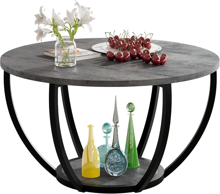 HOMERECOMMEND Couchtisch Rund,Runder Couchtisch,Sofatisch mit Ablage,Beistelltische mit stauraum,Woh