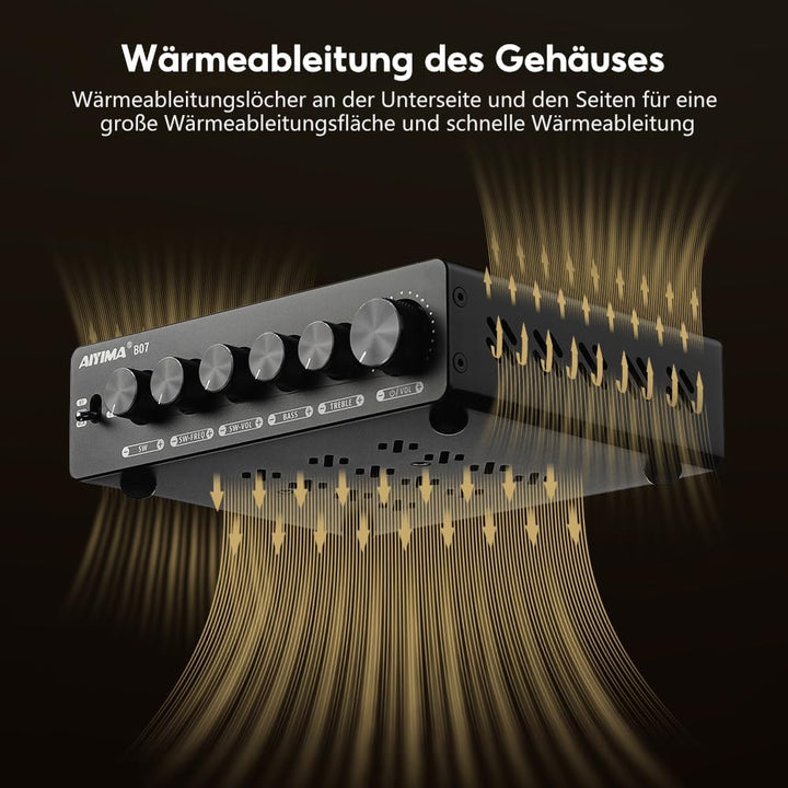 AIYIMA B07 Bluetooth 5.2 Verstärker TPA3255 2.1 Kanal Subwoofer Verstärker 300Wx2+300W für Home Desk