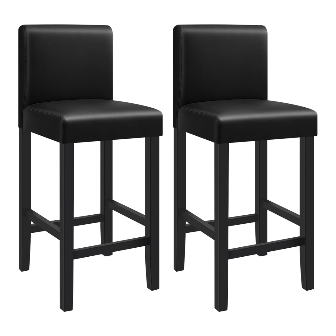WOLTU Barhocker 2er Set, mit Lehne, Massivholz+Kunstleder, Schwarz | Barstuhl mit Fussstütze, Bistro