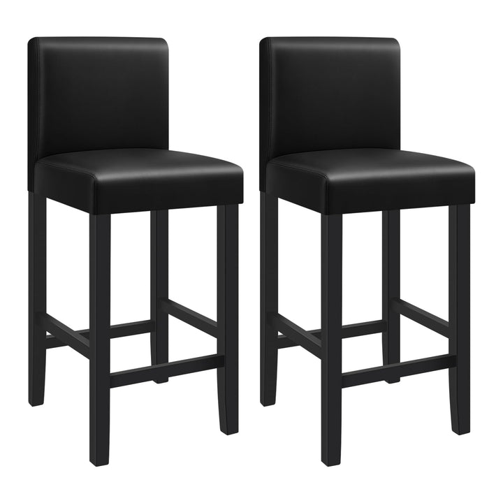 WOLTU Barhocker 2er Set, mit Lehne, Massivholz+Kunstleder, Schwarz | Barstuhl mit Fussstütze, Bistro