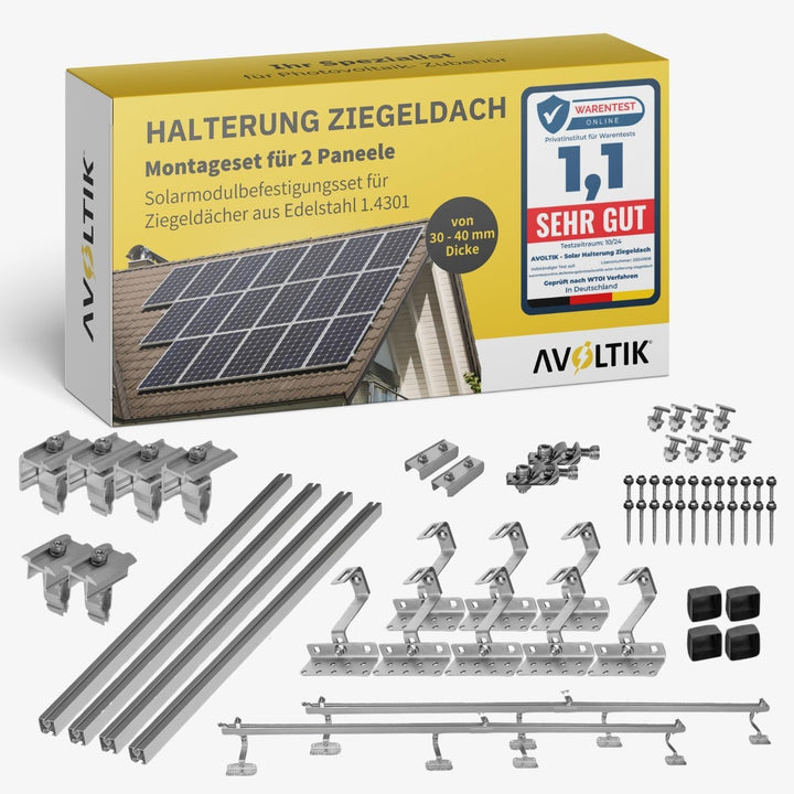 Avoltik Solar Halterung Ziegeldach | Montageset für 2 Paneele I Set aus 8 Dachhaken Edelstahl 3-Fach