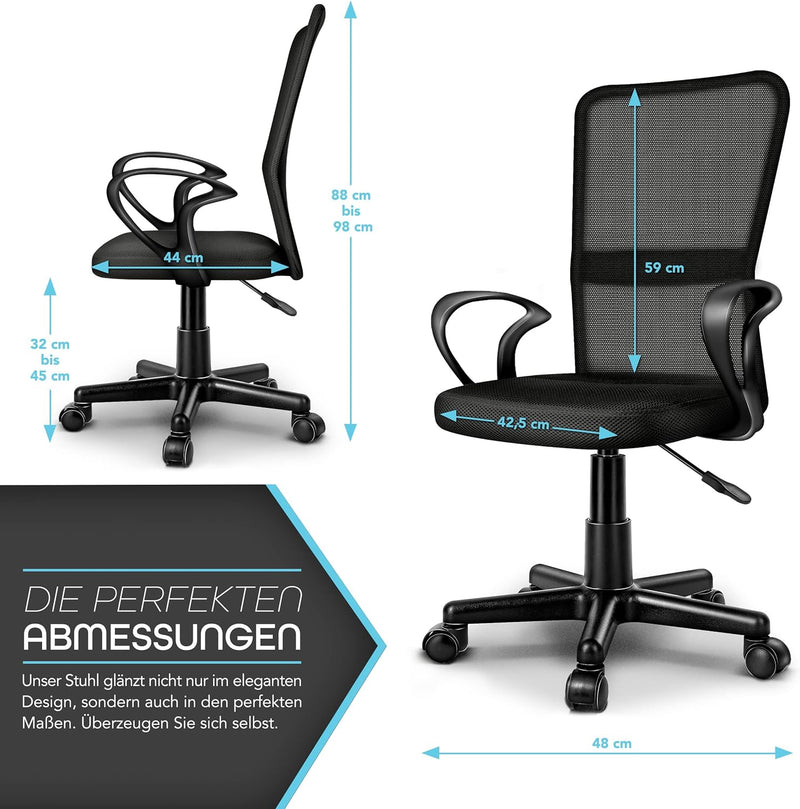 TRESKO Bürostuhl Schreibtischstuhl Drehstuhl, mit Armlehnen & Kunststoff-Leichtlaufrollen, stufenlos