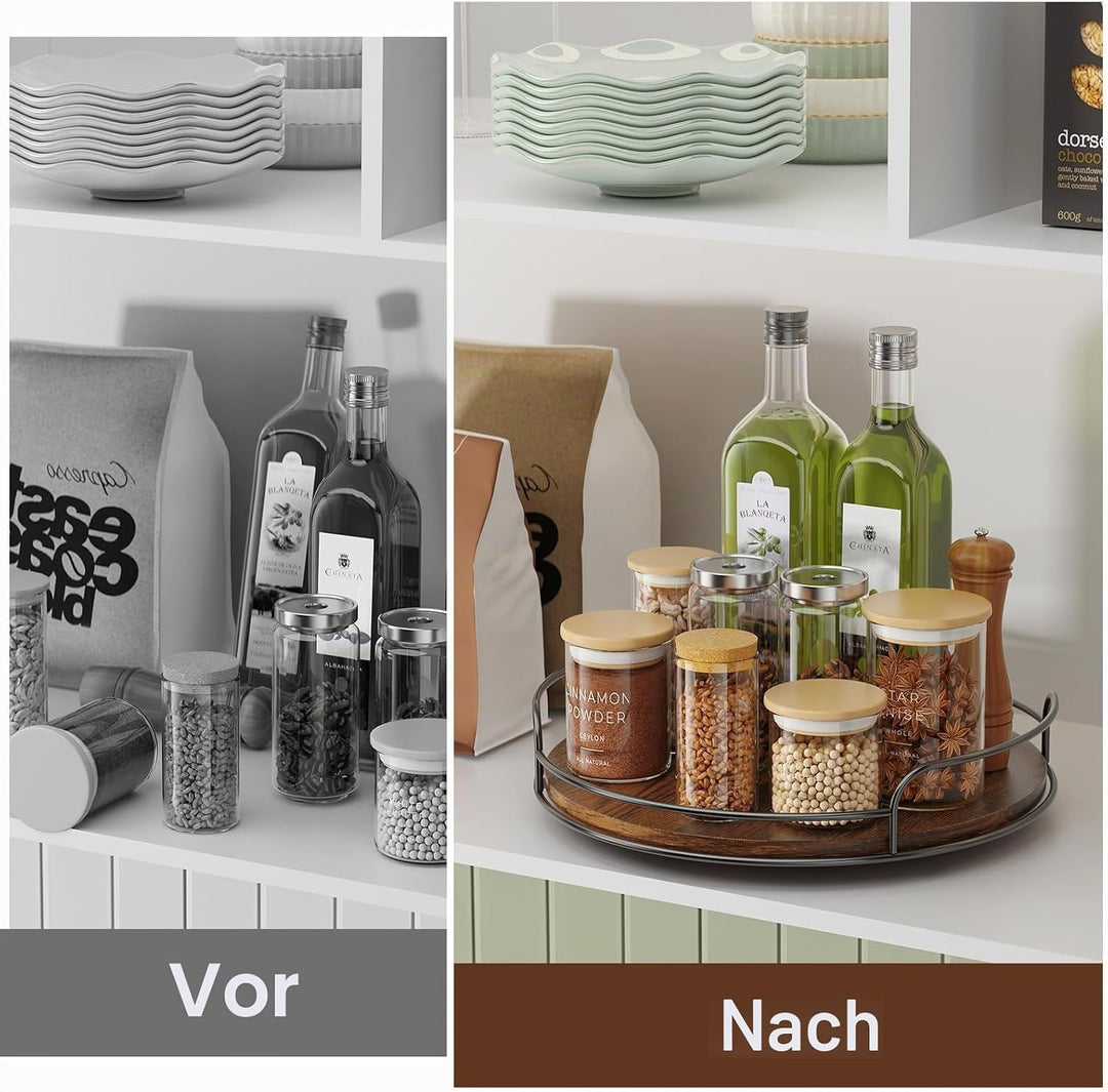 Drehteller Holz Organizer, Lazy Susan Gewürzregal Drehbar Gewürzständer for Tischplatte, Arbeitsplat