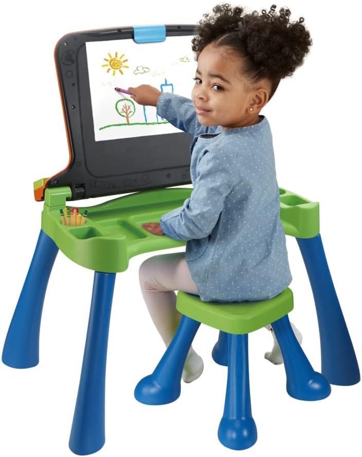 VTech 5-in-1 Magischer Schreibtisch – Interaktiver Kinderschreibtisch inkl. Hocker – Mit Kreidetafel
