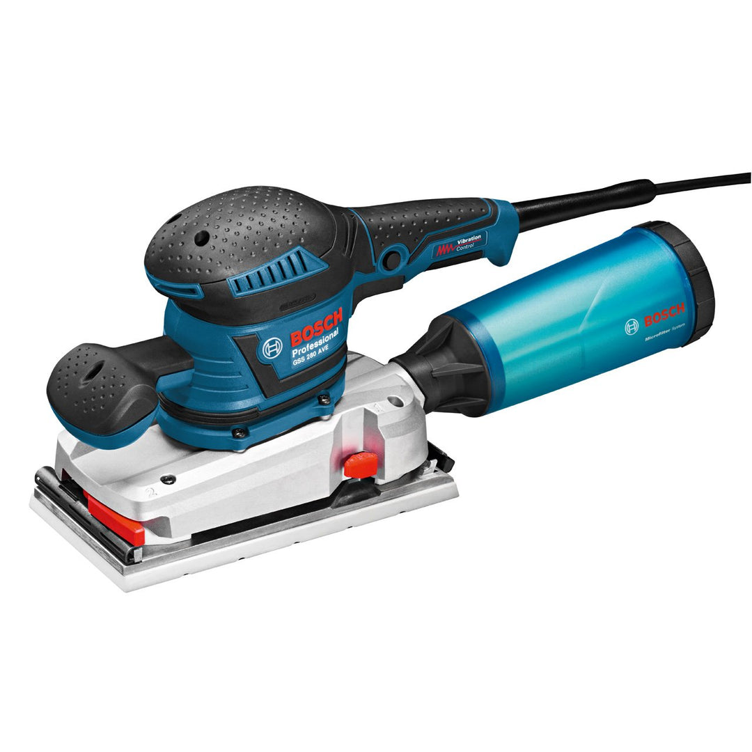 Bosch Professional Schwingschleifer GSS 280 AVE (350 Watt, Zusatzhandgriff, 3x Schleifblatt für Holz