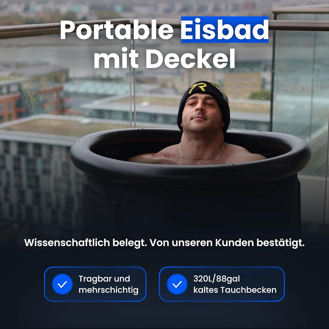 Eisbad Tonne für Athleten mit Abdeckung, 75cm tragbares Ice Bath tub für Kryotherapie, The Cold Pod