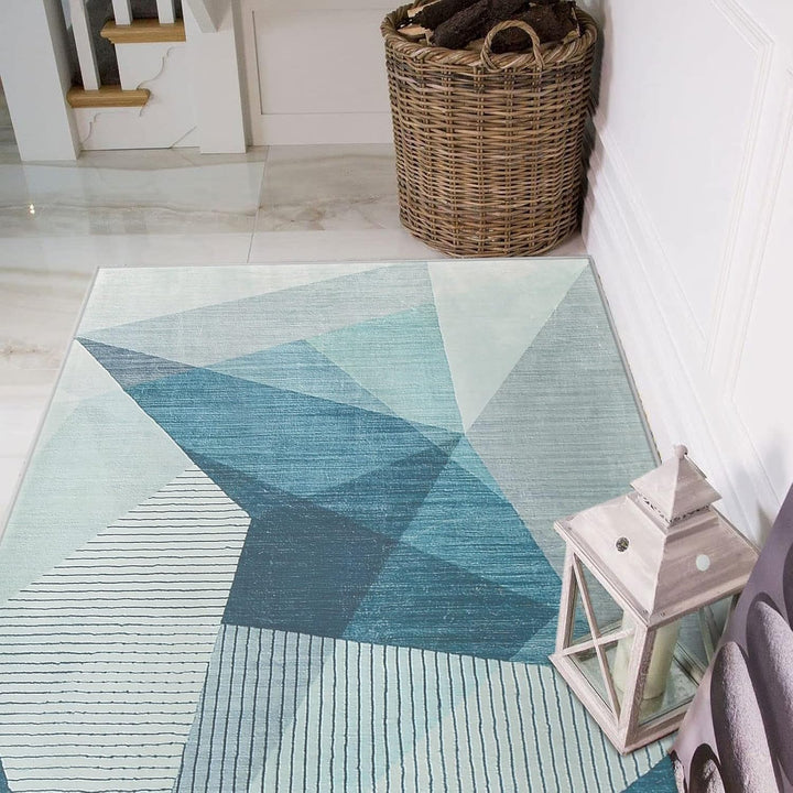 ASIinnsy Kurzflor Teppich Wohnzimmer Teppich Geometrisches Muster Abstrakt Moderne Teppiche Blau Gra