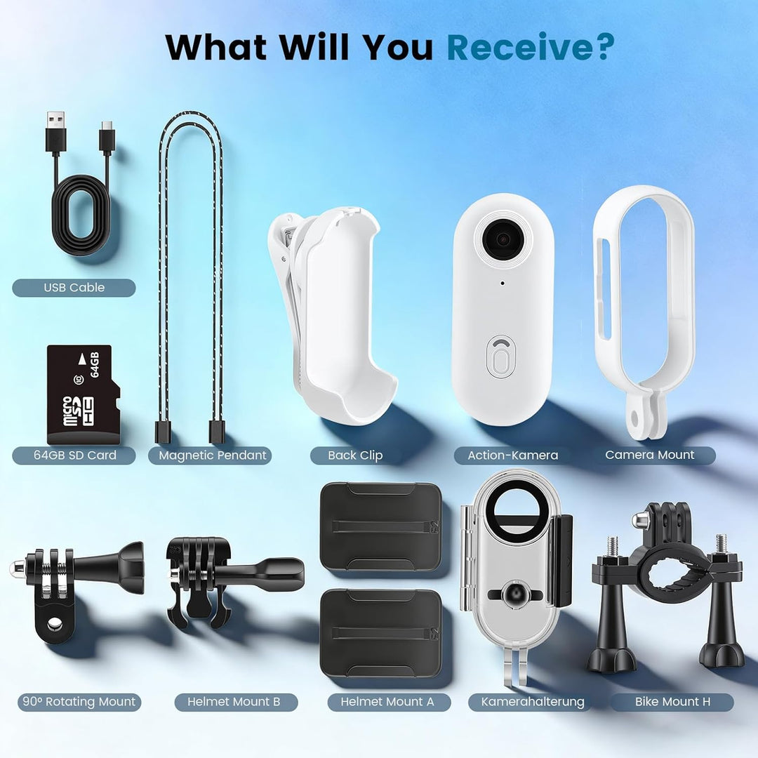 Multifunctional Mini Action Cam WiFi, 4K Bodycam körperkamera,Actionkamera mit 64 GB Speicherkarte,