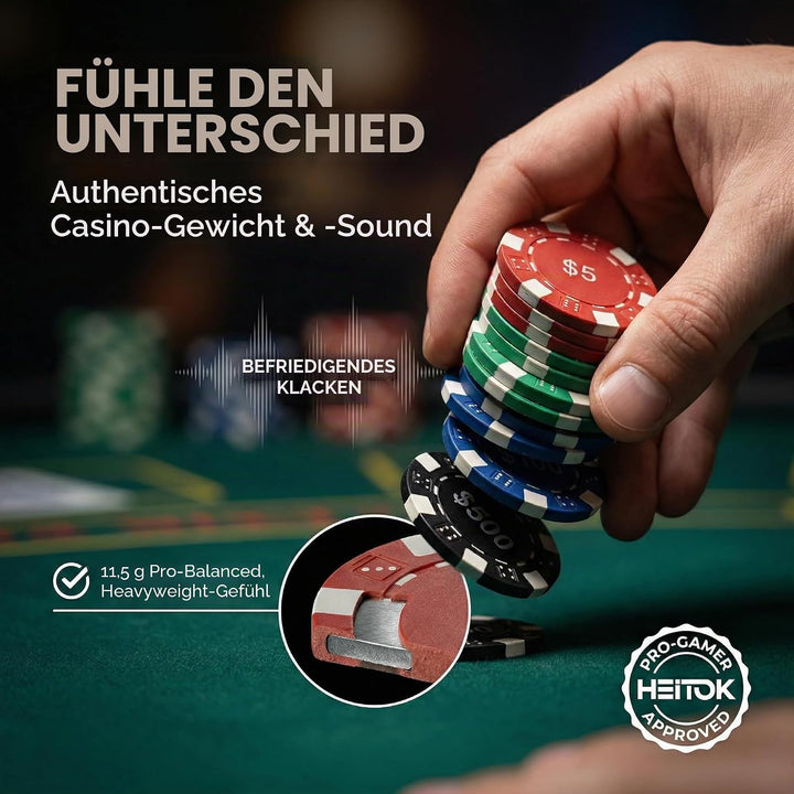 Pokerchips-Set mit Wertangaben, 500 Stück, 11,5 Gramm, nummerierte Chips mit Aluminiumkoffer, von $1