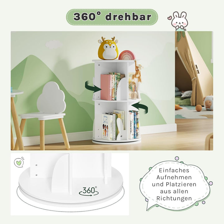 WOLTU Bücherregal Kinder, drehbares Kinderregal mit 2 Ebenen, Bücher Regal Kinderzimmer Wohnzimmer,
