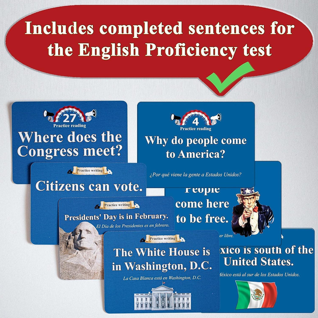 Civics and English Flashcards to Study for The US citizenship Test with All 100 USCIS Illustrated Qu
