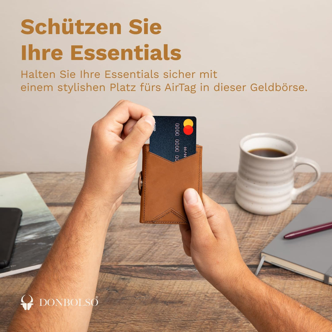 DONBOLSO Wallet Air | Slim Wallet mit Apple AirTag Fach | Hochwertiges Kreditkartenetui aus Echtlede