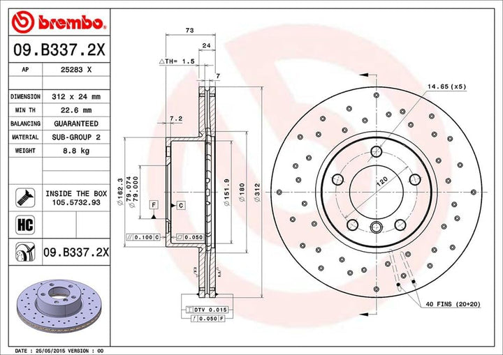 BREMBO 09.B337. Bremsscheiben, 1 Stück