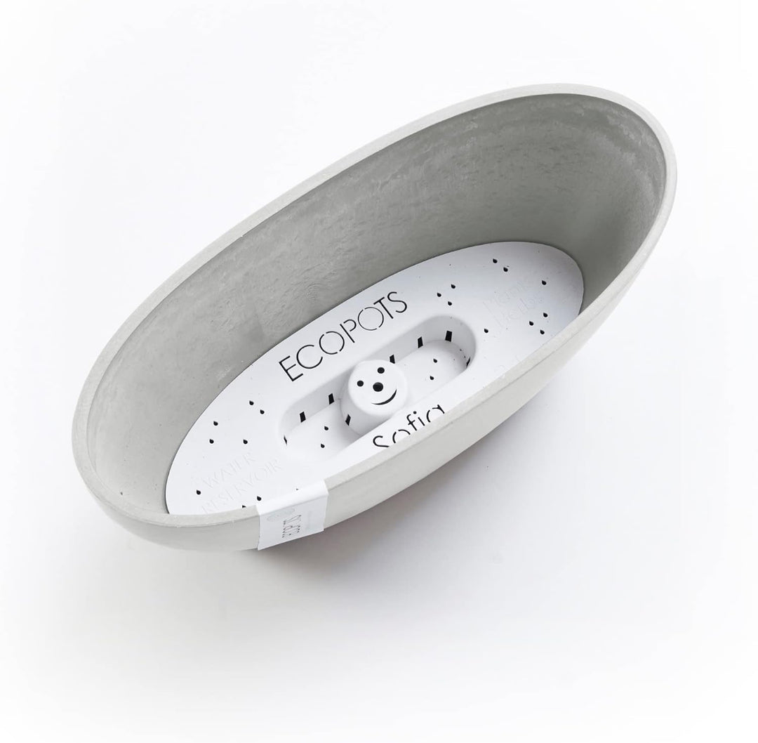 Ecopots Pflanzschale Sofia Dunkel Hell Grau - 30 x 13 cm oval gross - Pflanzentopf aus Recycling Kun