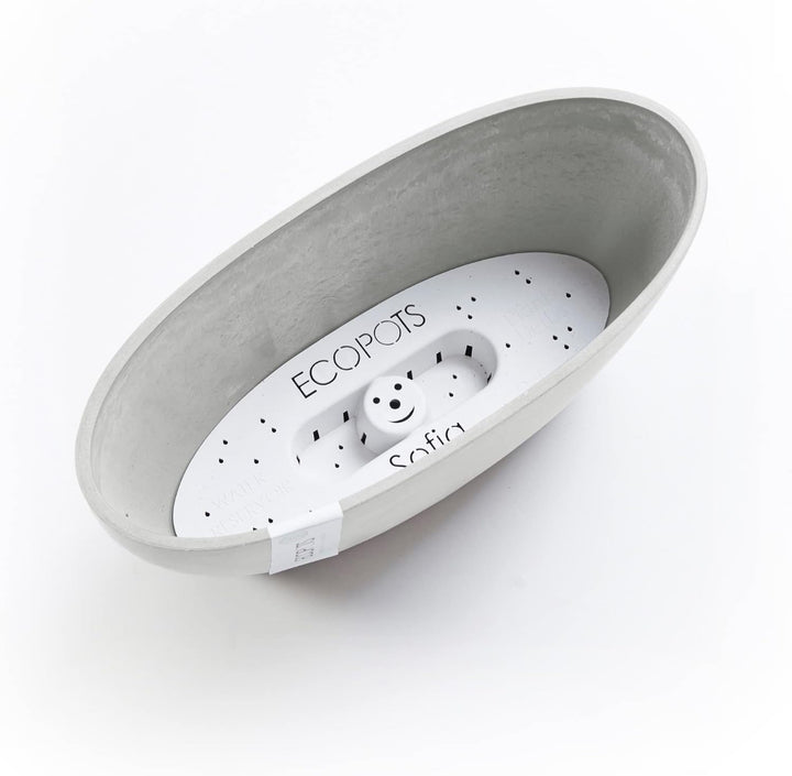 Ecopots Pflanzschale Sofia Dunkel Hell Grau - 30 x 13 cm oval gross - Pflanzentopf aus Recycling Kun