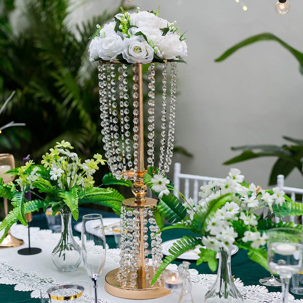 NUPTIO 2 Stück Hochzeitsmittelstücke für Tische, 60cm Hohe Goldvasen Als Herzstück, Kristallmetallva