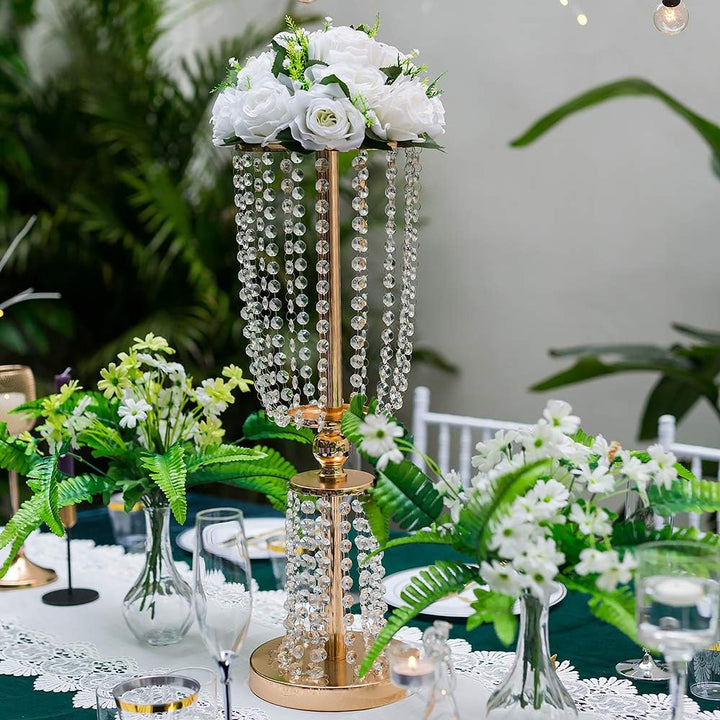 NUPTIO 2 Stück Hochzeitsmittelstücke für Tische, 60cm Hohe Goldvasen Als Herzstück, Kristallmetallva