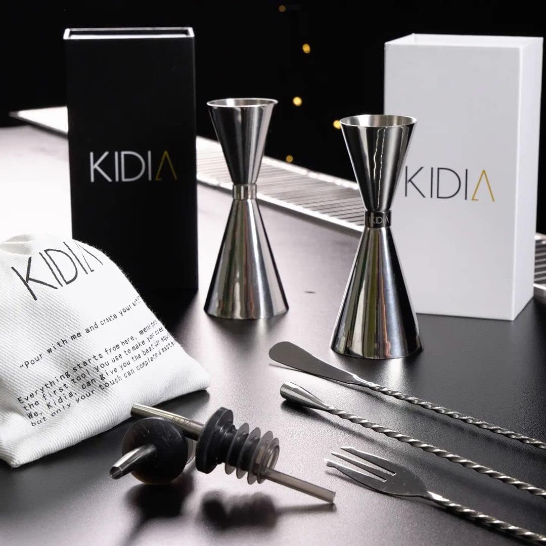 Kidia Doppel Jigger - Doppelter Cocktail-Messbecher mit 30ml & 60ml Füllinhalt - 304 Edelstahl mit C