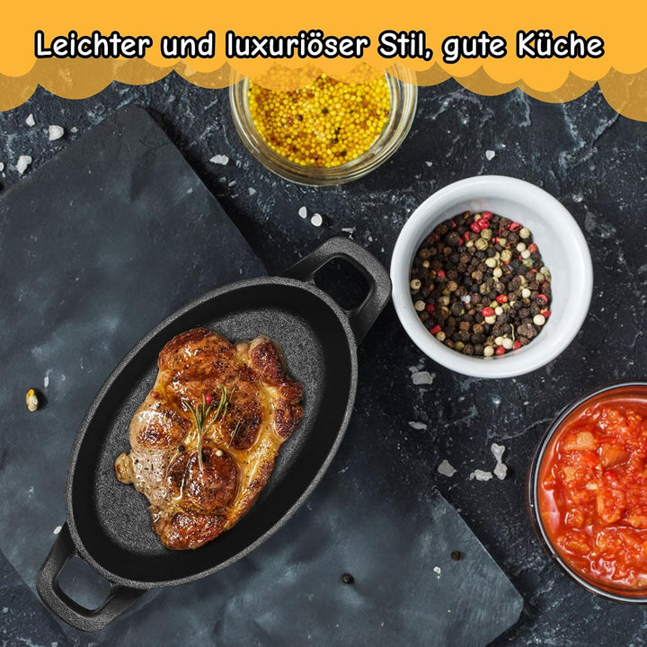 6 Stück Mini Gusseisen Servierpfännchen Set | 15.5 x 9.5 cm kleine Bratpfannen mit Griff | Gusseisen