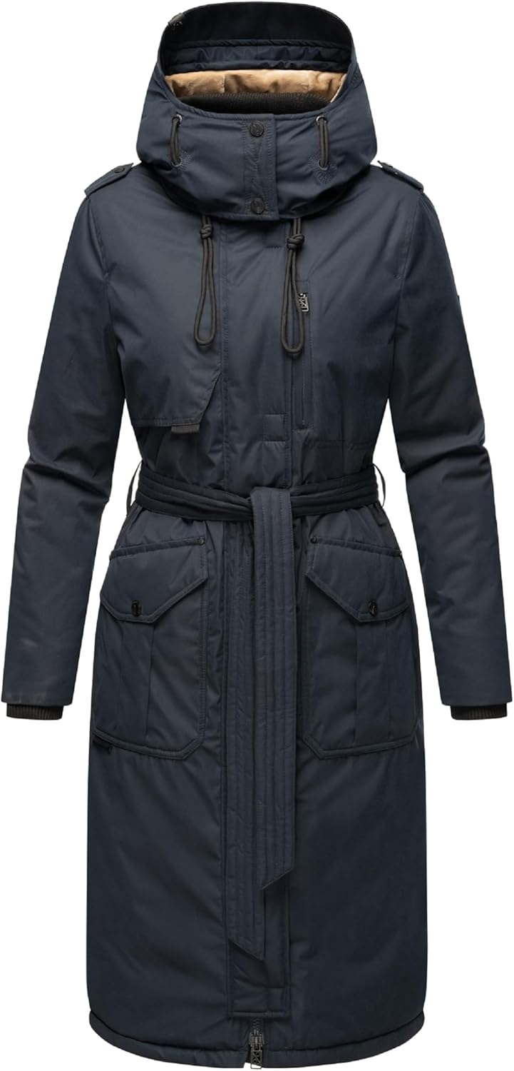 Navahoo Damen Wintermantel Warmer Parka lang mit hohem Kragen und weicher Kapuze Hokulanii XS-XXL M