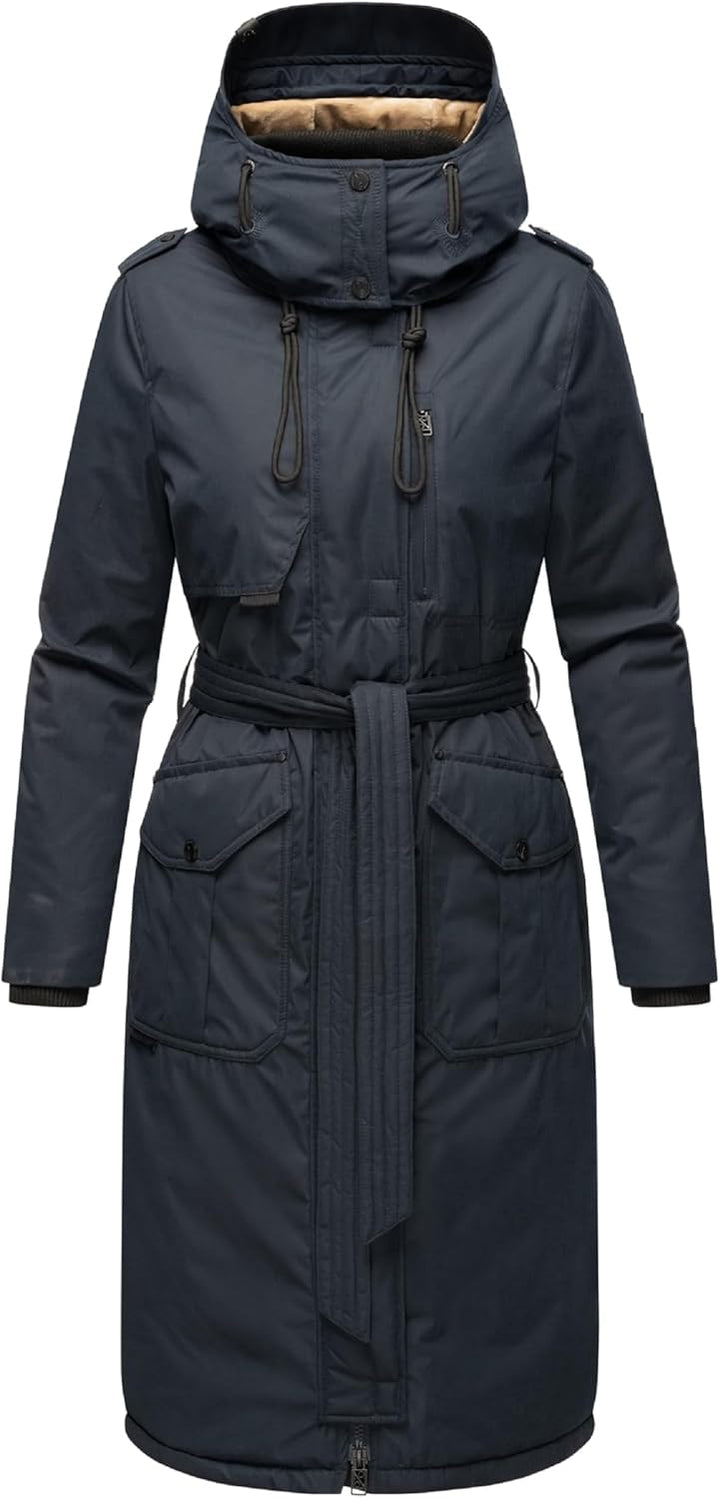 Navahoo Damen Wintermantel Warmer Parka lang mit hohem Kragen und weicher Kapuze Hokulanii XS-XXL M