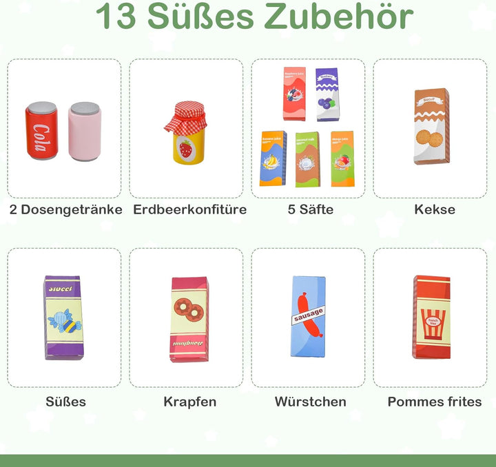 COSTWAY Kinder Kaufladen, Kaufmannsladen aus Holz mit Seitentheke, Supermarkt-Set mit Kasse, POS-Mas