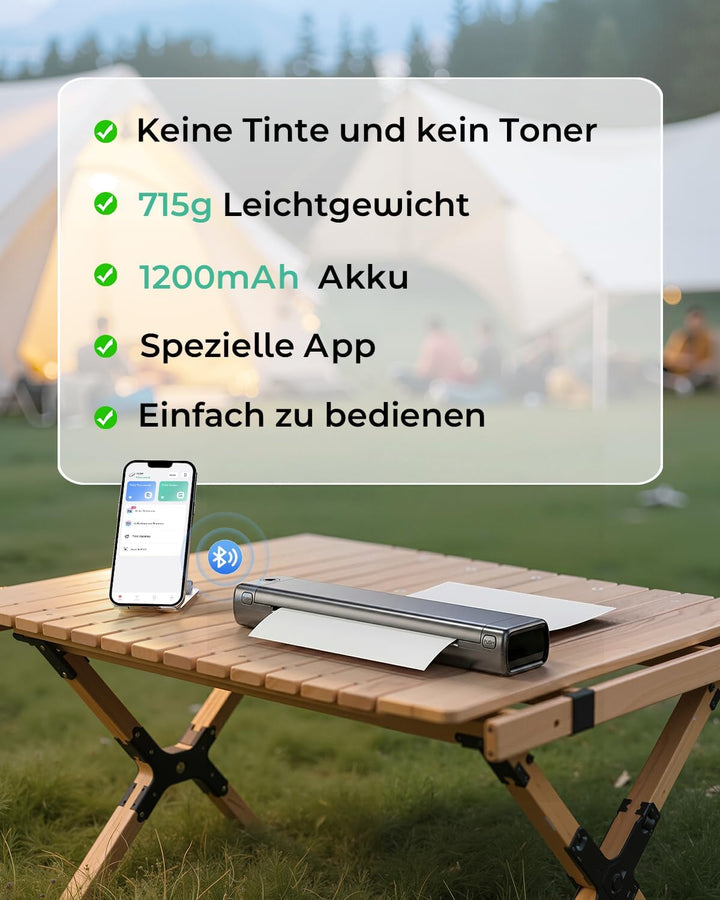 Phomemo Portable Drucker, M08F Bluetooth Mobile Tragbarer Drucker A4 unterstützen 210x297mm A4 Therm