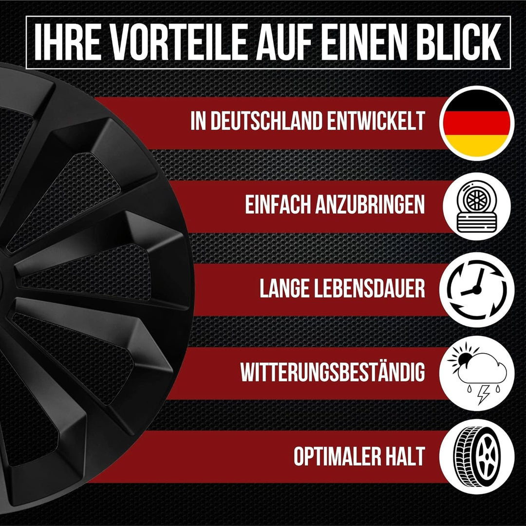 Albrecht 13 Zoll Radkappen schwarz matt für Stahlfelgen - Fame Radzierblenden aus hochwertigem Kunst