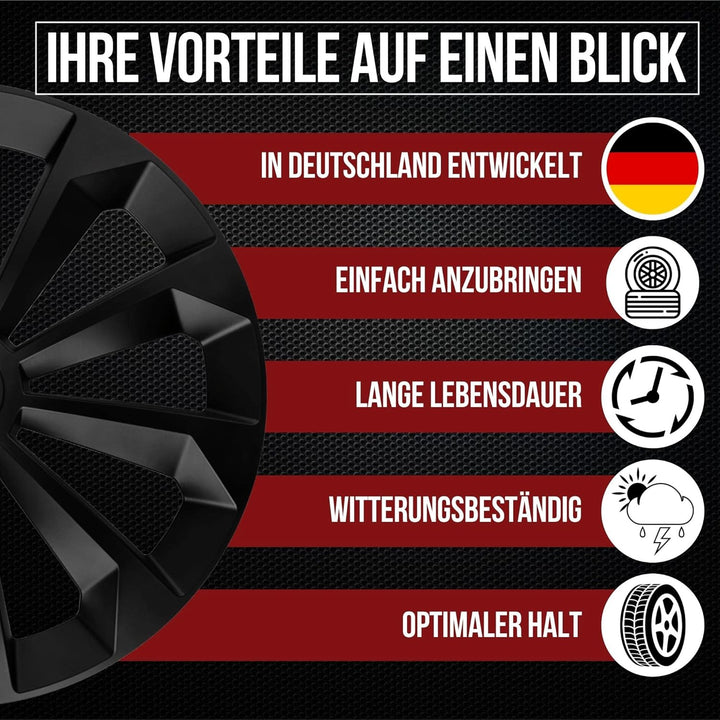 Albrecht 13 Zoll Radkappen schwarz matt für Stahlfelgen - Fame Radzierblenden aus hochwertigem Kunst