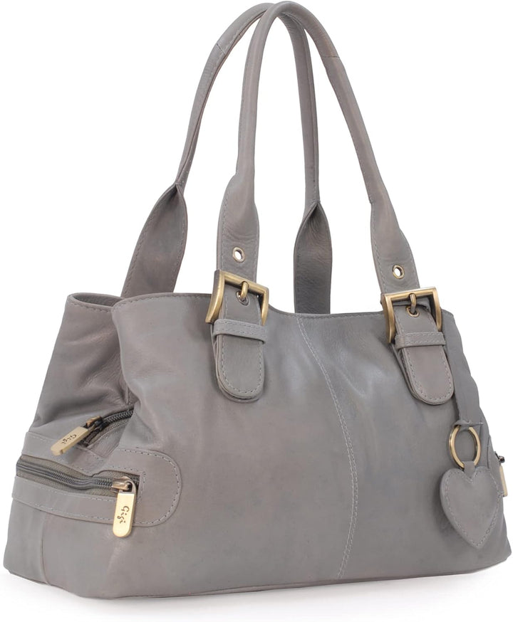 Gigi - Damen Leder Henkeltasche - Handtasche Klein/Mittelgross - mit Herz Schlüsselring - Othello 61